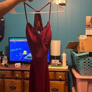 Burgundy Back Lace Prom Dress